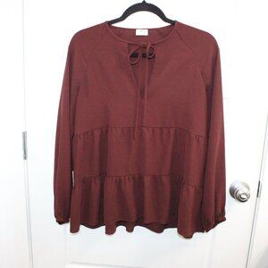 3/$30‎ Aritzia Wilfred Size XS Odette Tiered Blouse Burgundy